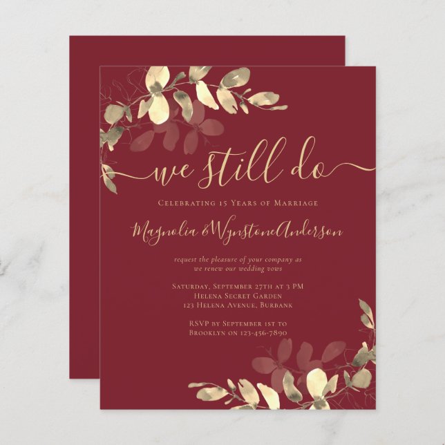 Budget Eucalyptus Vow Renewal Invitation (Front/Back)