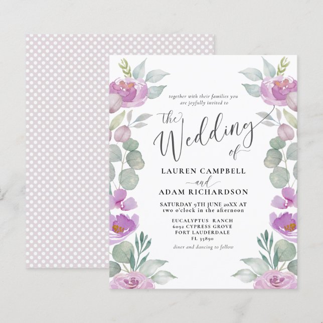 Budget Eucalyptus Watercolor Pink Wedding (Front/Back)