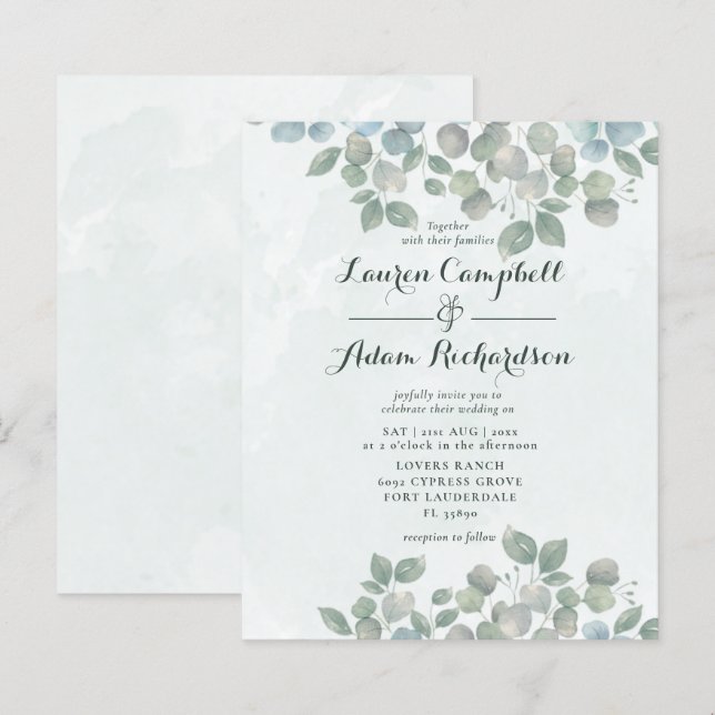 Budget Eucalyptus Watercolor sage green Wedding (Front/Back)
