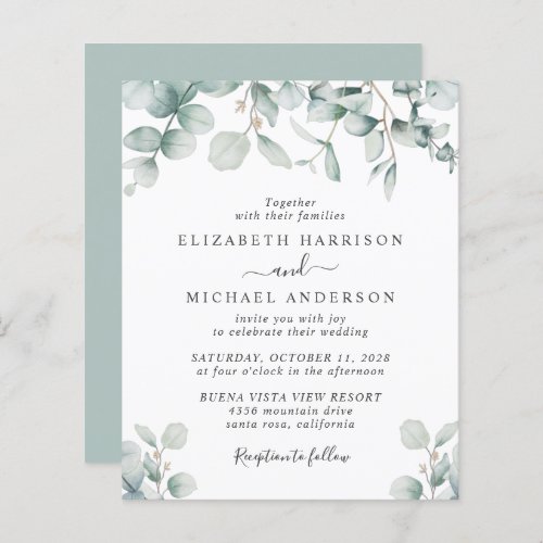 Budget Eucalyptus Watercolor Wedding Invitation