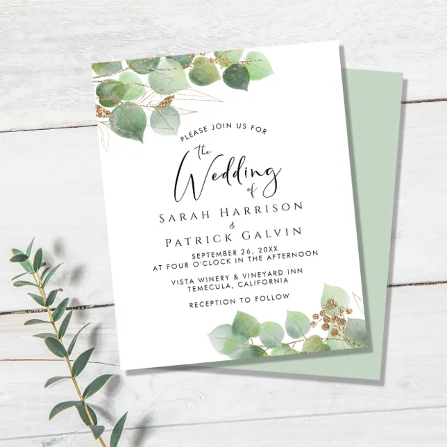 Budget Eucalyptus Watercolor Wedding Invitation | Zazzle