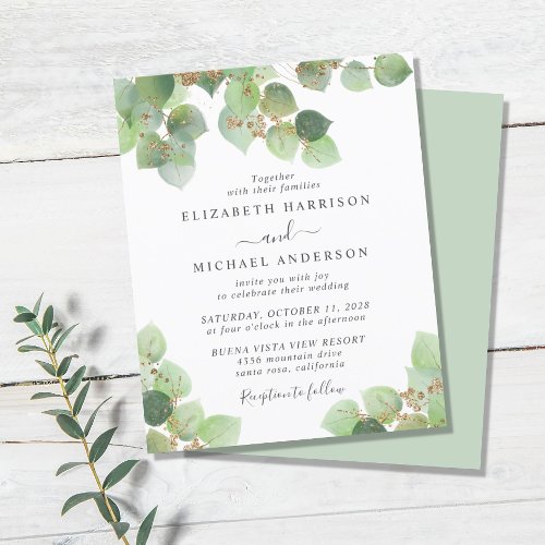 Budget Eucalyptus Watercolor Wedding Invitation