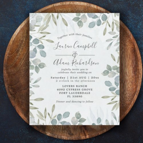 Budget Eucalyptus Watercolor Wedding Invitation
