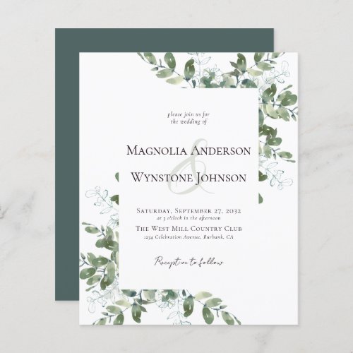 BUDGET Eucalyptus Watercolor Wedding Invitation