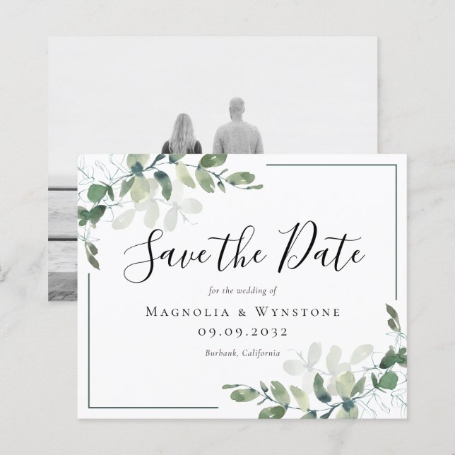 BUDGET Eucalyptus Watercolor Wedding Save The Date (Front/Back)