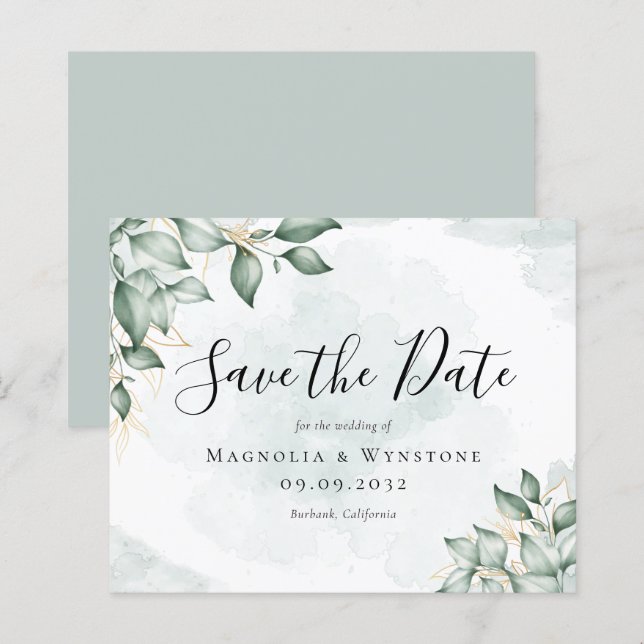 BUDGET Eucalyptus Watercolor Wedding Save The Date (Front/Back)