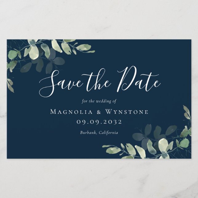 BUDGET Eucalyptus Watercolor Wedding Save The Date (Front)