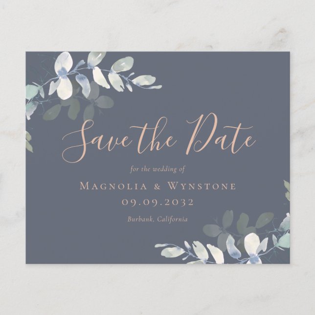 BUDGET Eucalyptus Watercolor Wedding Save The Date (Front)