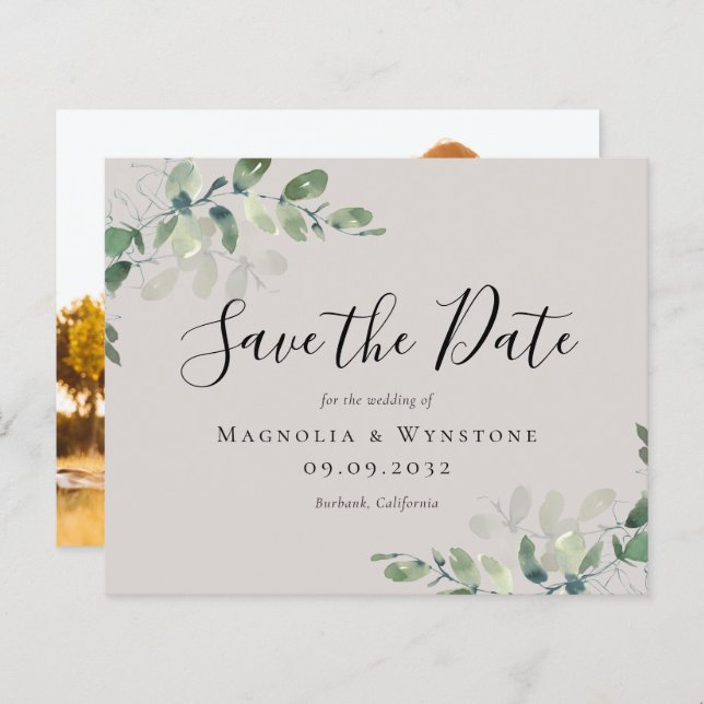 BUDGET Eucalyptus Watercolor Wedding Save The Date (Front/Back)