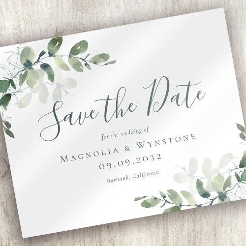 BUDGET Eucalyptus Watercolor Wedding Save The Date