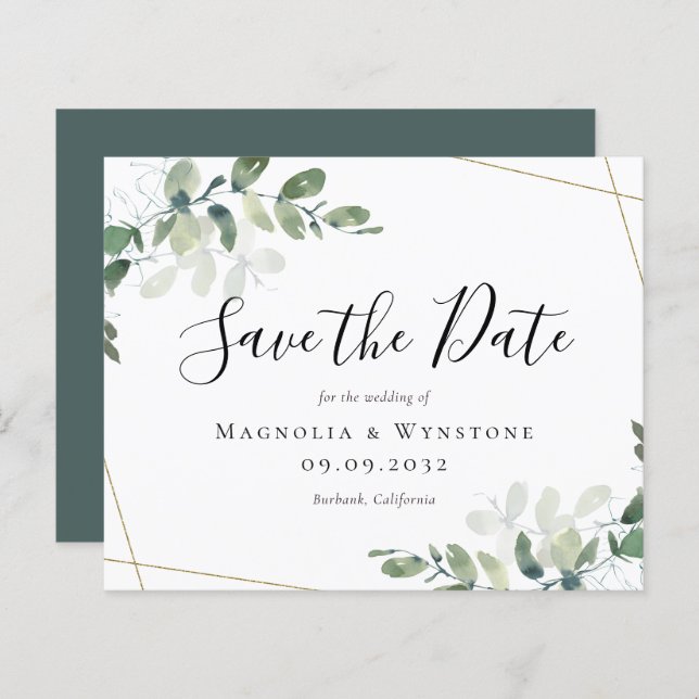 BUDGET Eucalyptus Watercolor Wedding Save The Date (Front/Back)