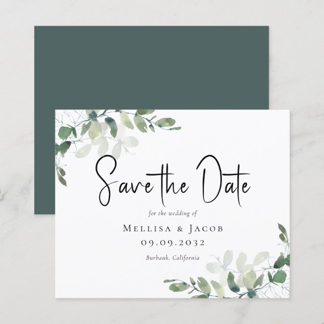 BUDGET Eucalyptus Watercolor Wedding Save The Date (Front/Back)