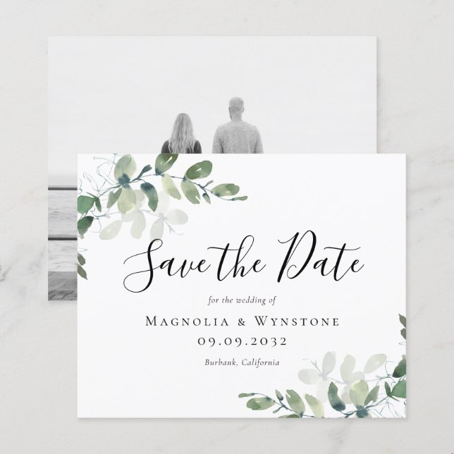 BUDGET Eucalyptus Watercolor Wedding Save The Date (Front/Back)