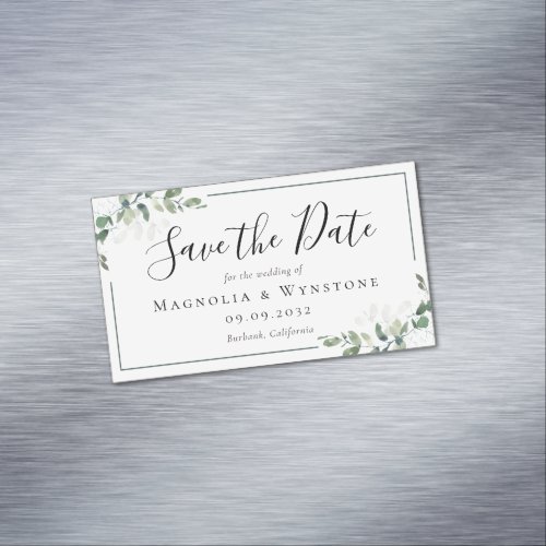 BUDGET Eucalyptus Watercolor Wedding Save The Date Business Card Magnet