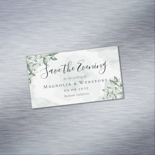 BUDGET Eucalyptus Watercolor Wedding Save The Date Business Card Magnet