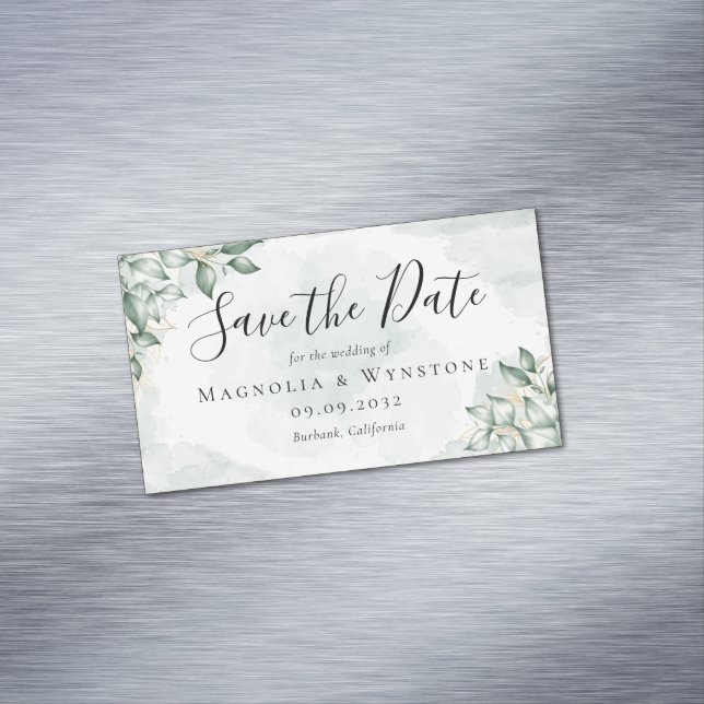 BUDGET Eucalyptus Watercolor Wedding Save The Date Business Card Magnet (In Situ)
