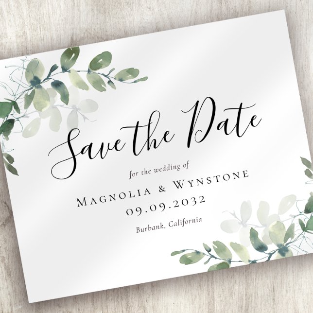 BUDGET Eucalyptus Watercolor Wedding Save The Date Flyer