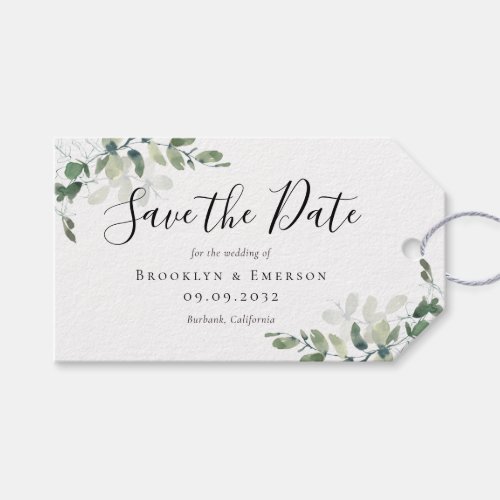 BUDGET Eucalyptus Watercolor Wedding Save The Date Gift Tags