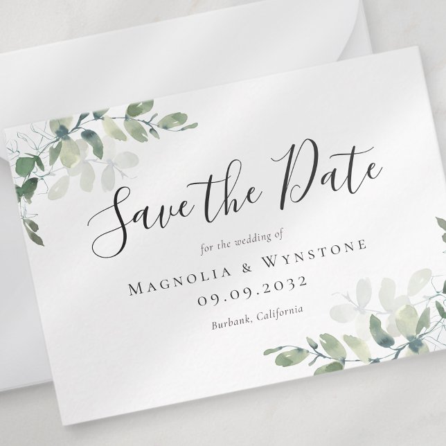 BUDGET Eucalyptus Watercolor Wedding Save The Date Note Card (Creator Uploaded)
