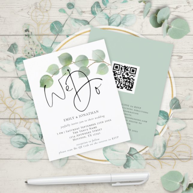Budget Eucalyptus We Do QR Code Wedding Invitation (Creator Uploaded)