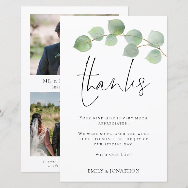 BUDGET Eucalyptus Wedding 3 Photo Quote Thanks (Front/Back)