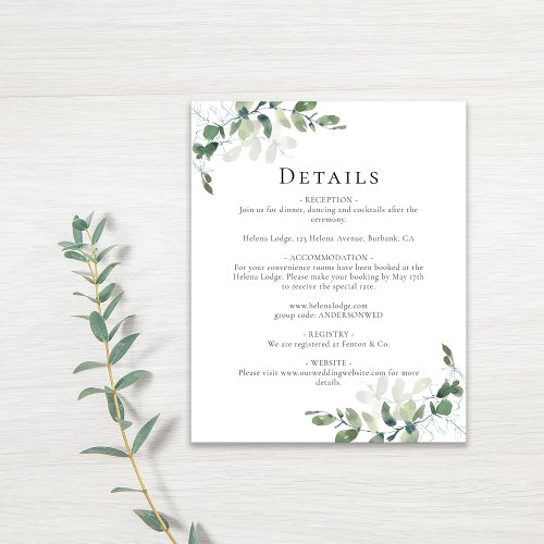 Budget Eucalyptus Wedding Details Enclosure Card
