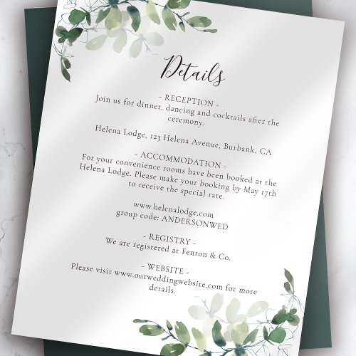Budget Eucalyptus Wedding Details Enclosure Card