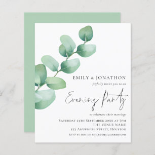 Budget Eucalyptus Wedding Evening Party Invite