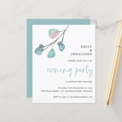 Budget Eucalyptus Wedding Evening Party Invite