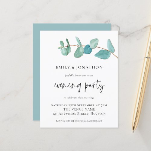 BUDGET Eucalyptus Wedding Evening Party Invite