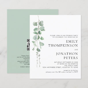 Budget Eucalyptus Wedding Evening Party Invite