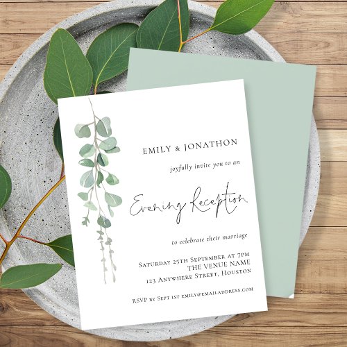 Budget Eucalyptus Wedding Evening Reception Invite