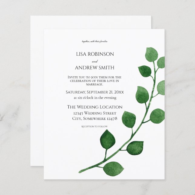 Budget Eucalyptus Wedding Invitation (Front/Back)