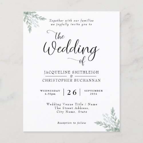 Budget Eucalyptus Wedding Invitation Flyer