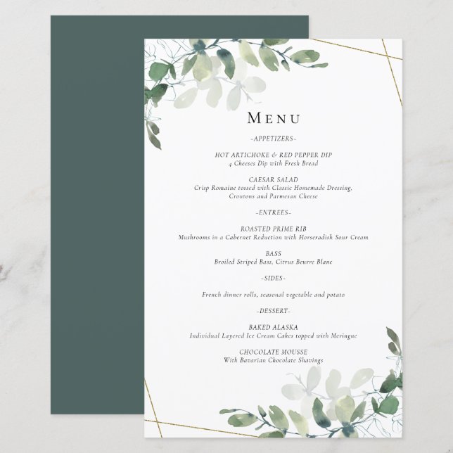 BUDGET Eucalyptus Wedding Menu (Front/Back)