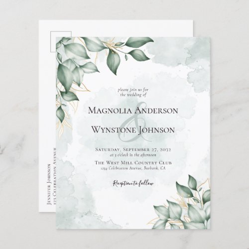 Budget Eucalyptus Wedding Postcard Invite