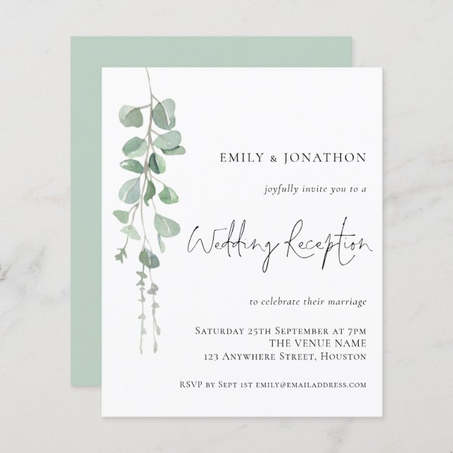 Budget Eucalyptus Wedding Reception Invitation (Front/Back)