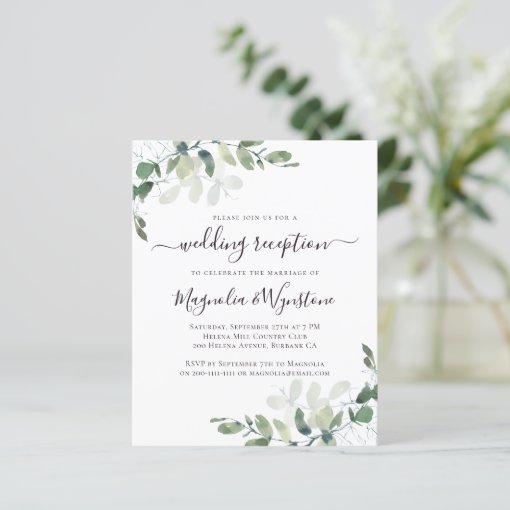 BUDGET Eucalyptus Wedding Reception Invitation | Zazzle