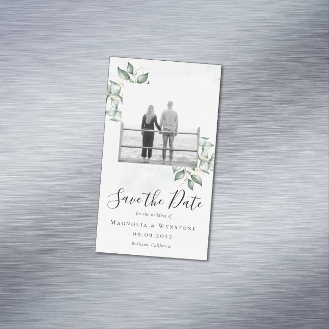 BUDGET Eucalyptus Wedding Save The Date Business Card Magnet (In Situ)