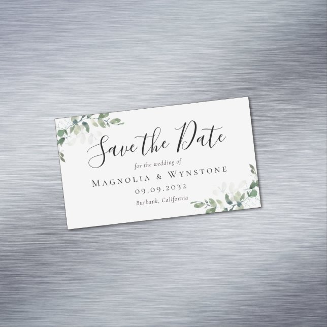 BUDGET Eucalyptus Wedding Save The Date Business Card Magnet (In Situ)