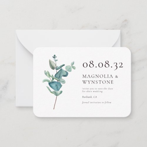 Budget Eucalyptus Wedding Save The Date Note Card