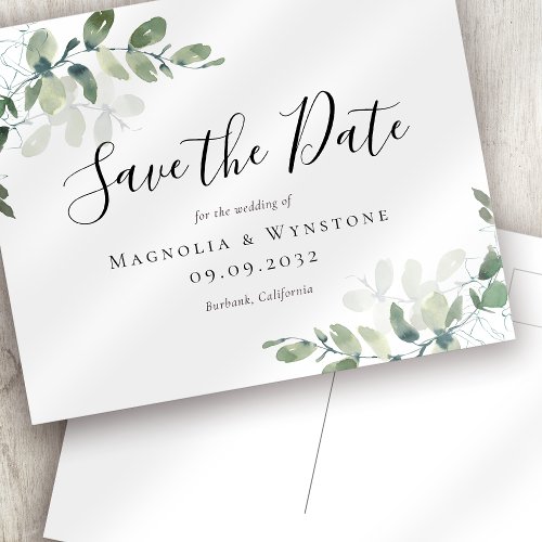 BUDGET Eucalyptus Wedding Save The Date Postcard
