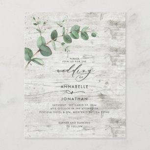 budget Eucalyptus wedding white wood Invitation Flyer