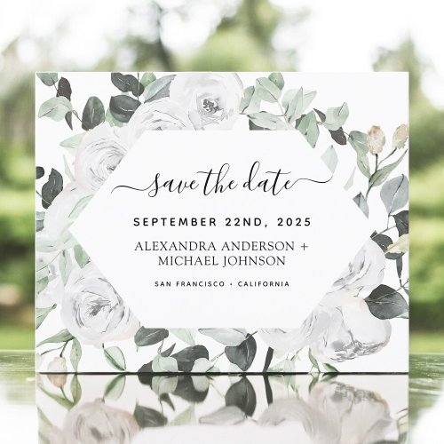 Budget Eucalyptus White Floral Save the Date