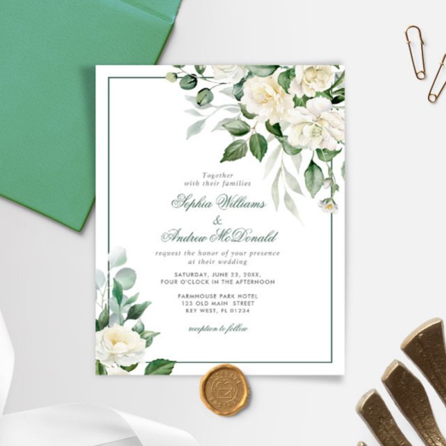 Budget Eucalyptus White Flower Wedding Invitation (Creator Uploaded)