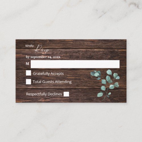 Budget Eucalyptus  Wood Greenery 2SM No Meal RSVP Enclosure Card