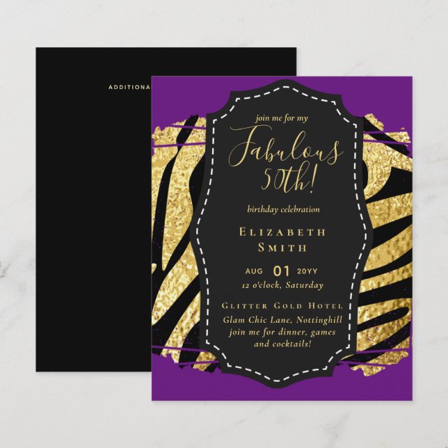 BUDGET Fabulous 50th Birthday Glam Chick Invitenis (Front/Back)