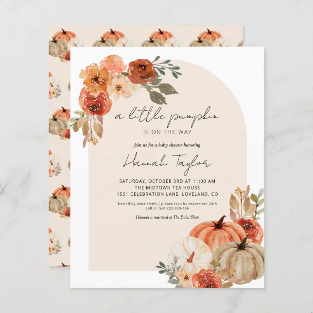 Budget Fall Baby Shower Little Pumpkin Invitation | Zazzle