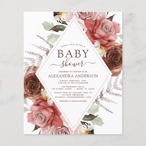 Budget Fall Baby Shower Terracotta Floral Flyer