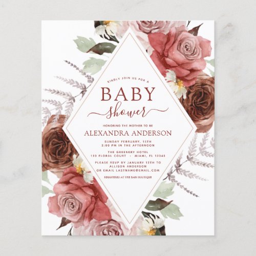 Budget Fall Baby Shower Terracotta Floral Flyer